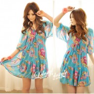 Robe floral bleu ciel